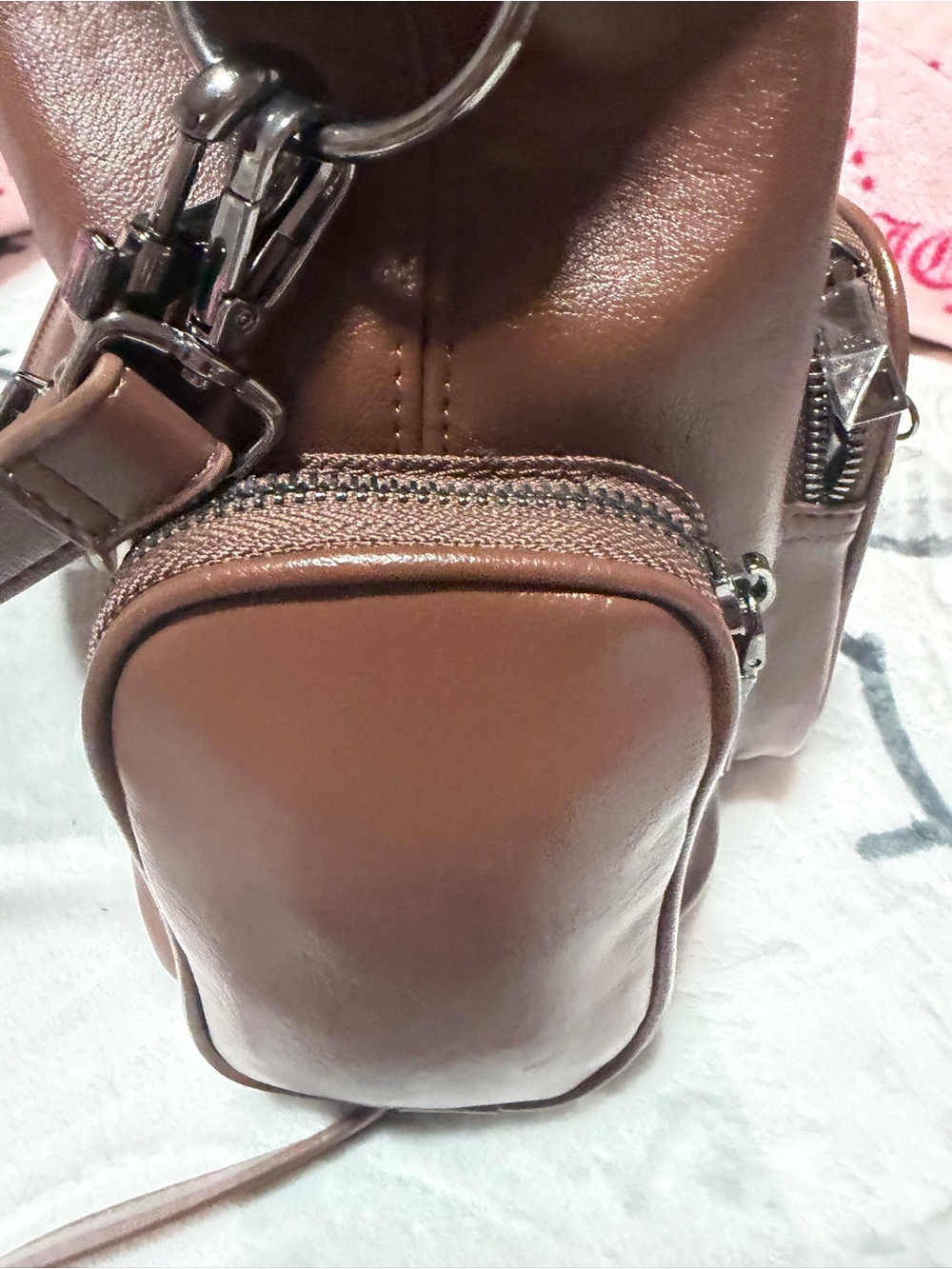Steve Madden BKOLT Viral Chocolate Brown Leather Shoulder Satchel/Crossbody Bag - Picture 8 of 11